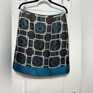 Vintage 90s Talbots Mini Skirt Women 8P 100% Silk Brown Geometric Preppy Classic